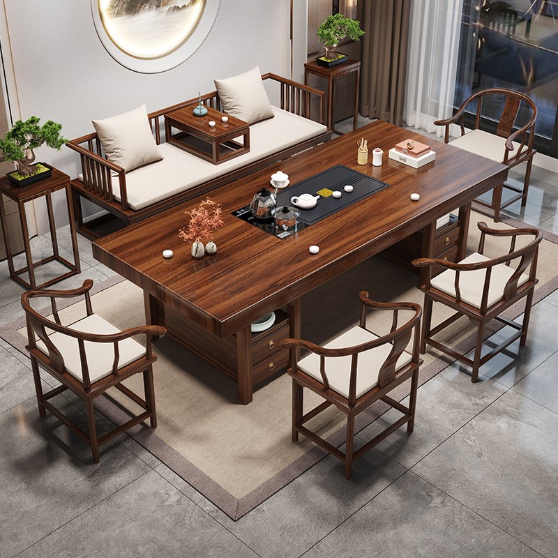 新中式实木大f板茶桌椅组合办公室罗汉床泡茶台客厅家用功夫茶几