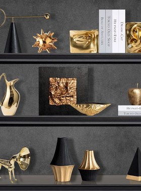 新中式软装黑金色花瓶高级感x展示柜餐边柜酒柜摆件轻奢高档艺术