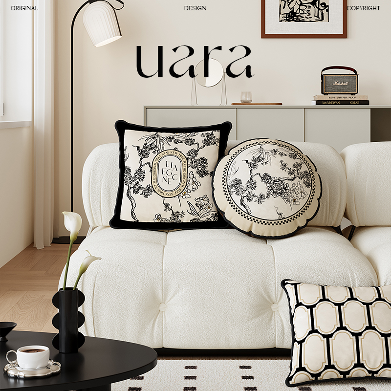 旧枝庄园复e古客厅沙发抱枕圆形靠垫背轻奢高级感枕头靠枕套不含