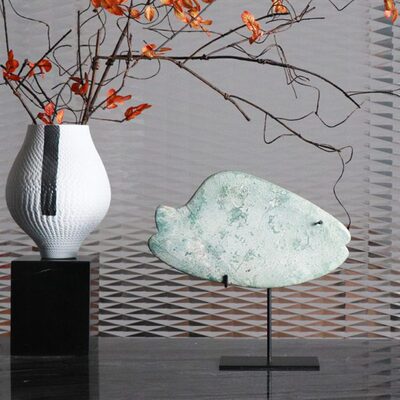 新中式创意古典雕刻鱼玉璧客厅书房酒店装饰样板房间办公室工艺品