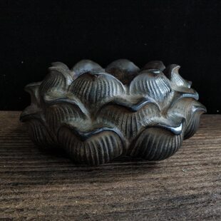 青石小石鼓石雕镇尺茶托装饰摆件荷花小盆景花架复古实用礼物收藏