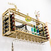 欧式 吧台红酒杯架不锈钢酒架高脚杯倒挂架壁挂红酒柜红酒摆件家用