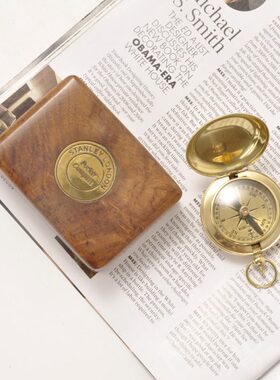 印度进口黄铜复古怀旧航海指南针芒果木盒子高精度皇家海军指北针