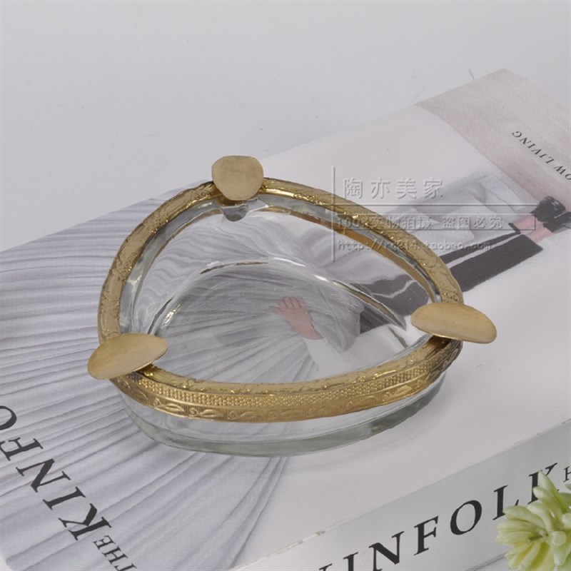 印度进口高档纯铜玻璃创意t小号烟灰缸摆件会客室餐桌茶几车载烟