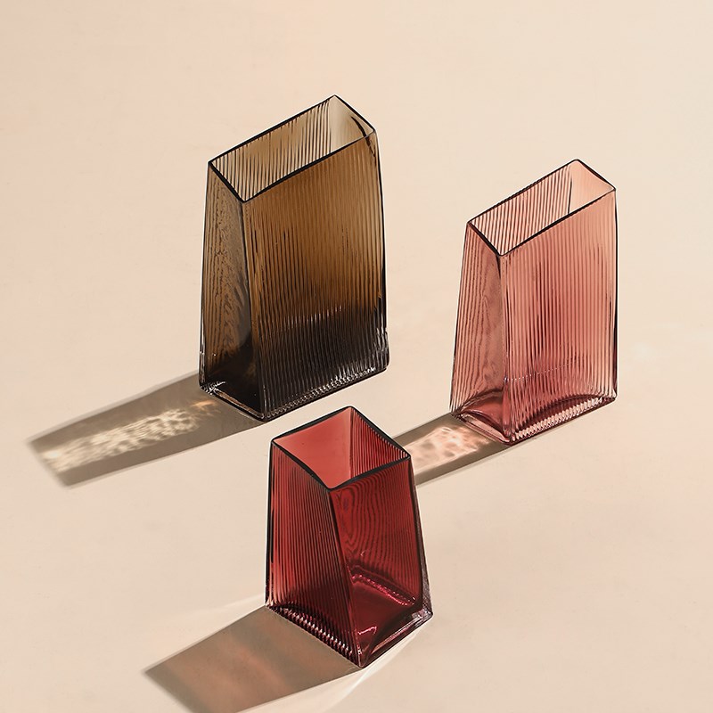 高级感方形玻璃花k瓶摆件轻奢高档客厅桌面水养插花样板间装饰花