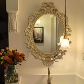 法式 复古雕花浴室镜壁挂卫生间镜子客厅壁炉艺术装 饰镜卧室梳妆镜