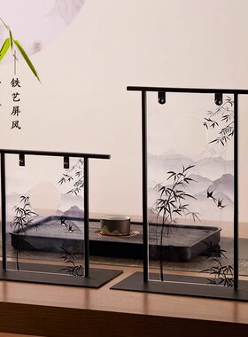 新中式桌面d小屏风宋代美学摆件茶室茶桌装饰品电视柜餐边柜摆台