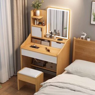 梳妆台卧室简约现代小型床头柜化妆桌一体简易化妆台收纳柜化妆桌