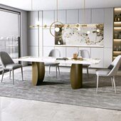 轻奢岩板餐桌椅组合现代简约高端意式 进口奢石餐台大理石高档饭桌