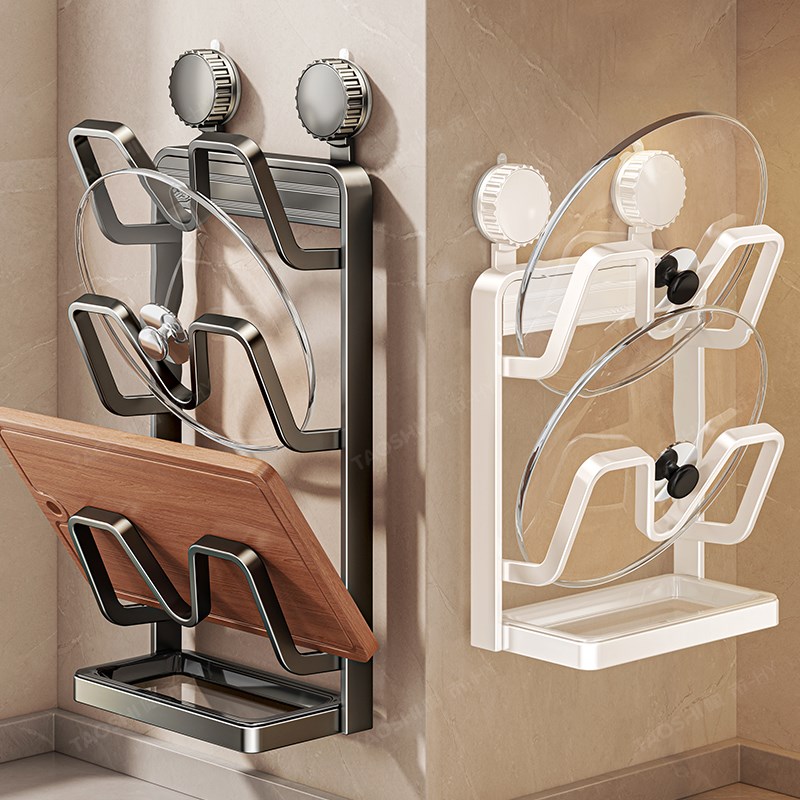 新款吸盘免打孔锅盖架壁挂式x多功能厨房置物架放置厚菜板收纳神