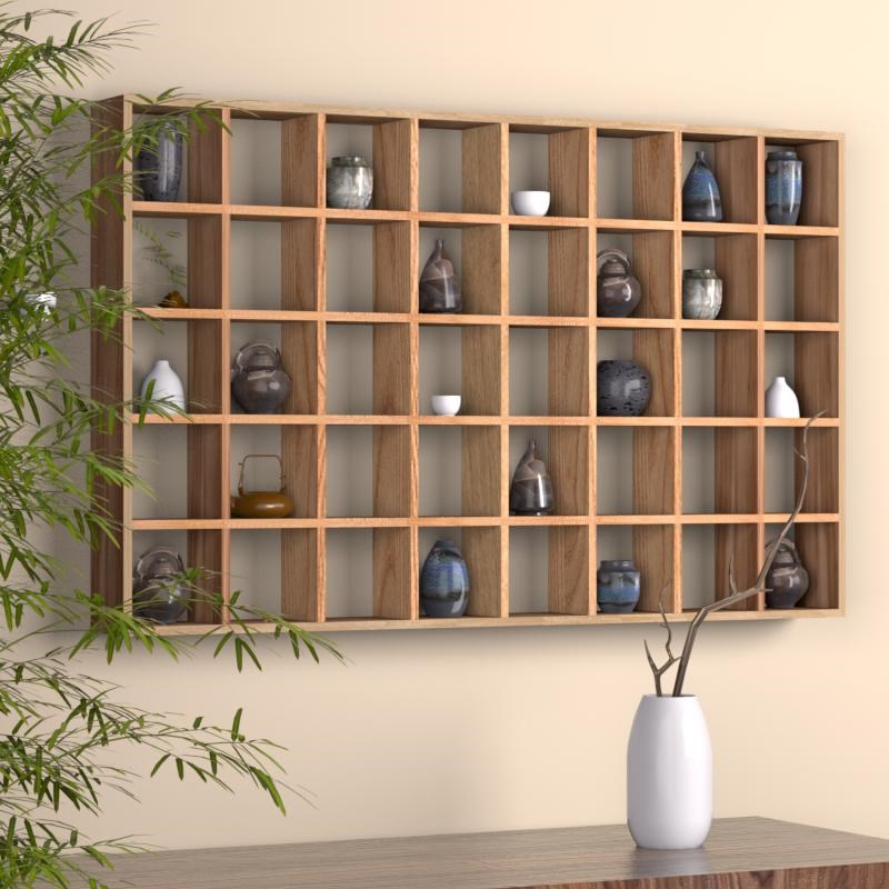 实木多宝阁格f子架置物架茶室茶具收纳架茶壶茶杯架茶桌墙上博古