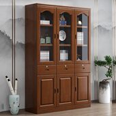 新中式 实木书柜二三四五组合书橱家用办公落地置物书架带锁抽屉