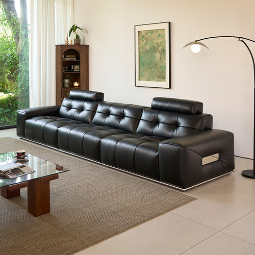 洛德像素头层牛皮意式极简沙发