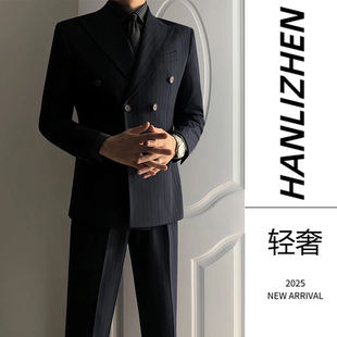 戗驳领西装男外套痞帅高级感正装新郎婚礼双排扣男士秋冬西服套装