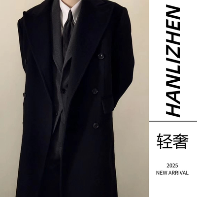英伦风中长款过膝羊毛呢大衣外套男垫肩西装秋冬高级感夹棉风衣
