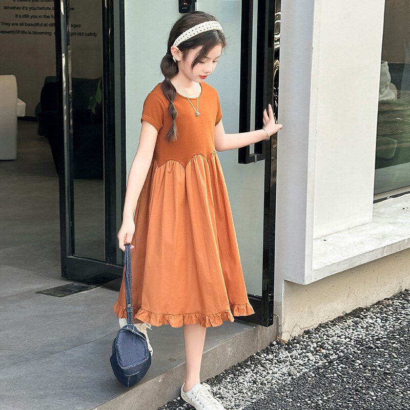女童夏季连衣裙2025新款夏装女孩洋气纯棉休闲Tt恤裙儿童裙子夏款