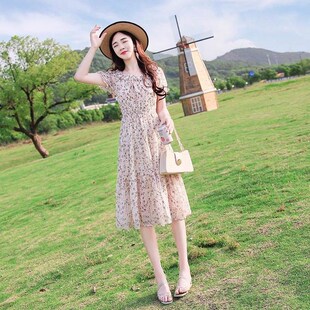 裙子仙女超仙 收腰显瘦中长款 碎花雪纺连衣裙女夏2024新款 韩版
