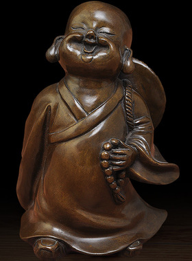 铜沙弥小和尚摆件禅意中式家居摆设客厅玄关博古架茶室桌面工艺品