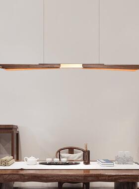 北欧创意个性黑胡桃实木led长条灯新中式餐厅茶室吧台办公室吊灯