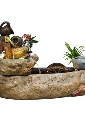 中式假山喷泉庭院花园阳台景观招财民宿造景装饰养鱼池小流水摆件