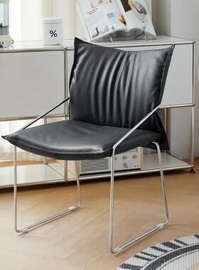 北欧家用轻奢餐椅中古风设计师简约现代椅子休闲靠背办公室单人椅