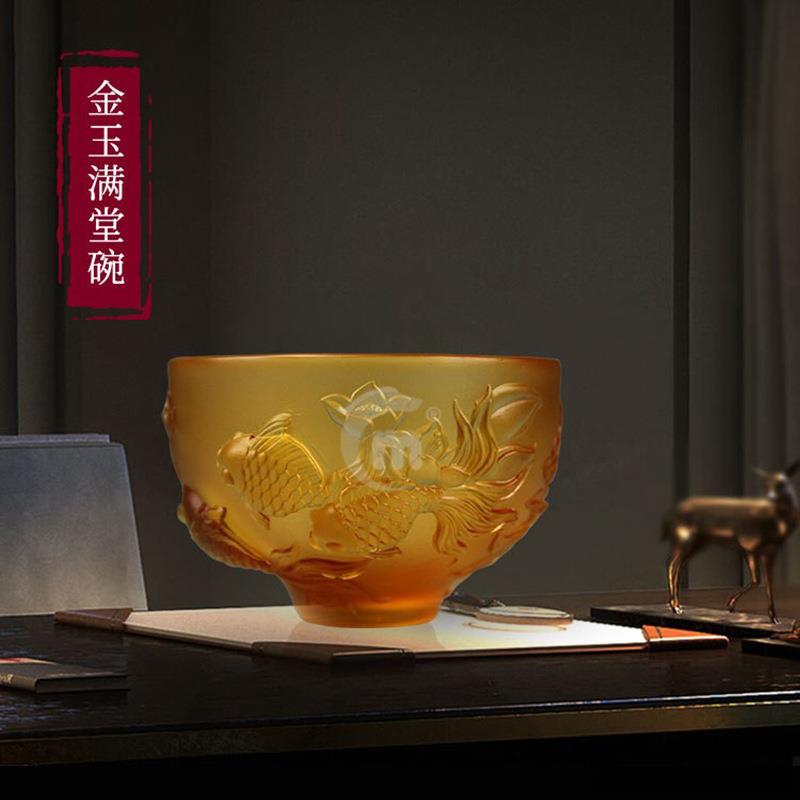 古法琉璃碗一对装保险公司周年庆商务纪念品琉璃餐具茶杯生产