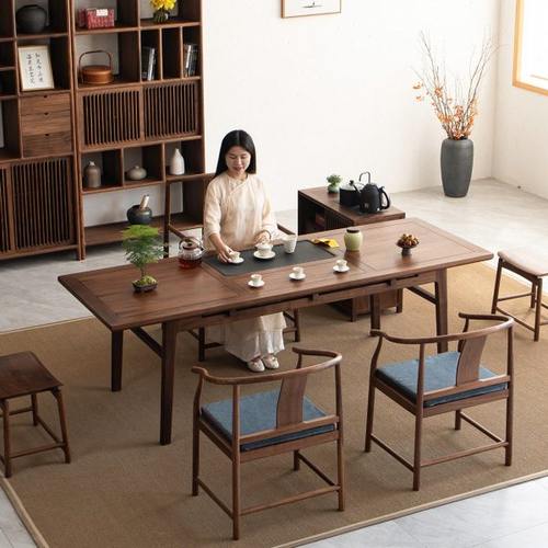 空器新中式茶桌椅组合实木黑胡桃木禅意原木简约泡茶台茶室茶桌