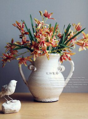 Z.M 乡村风格 地中海风格 冰裂纹做旧双耳 白色 古朴花瓶