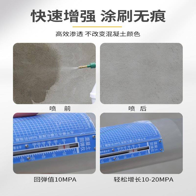 混凝土增强剂表面回弹高效提升砼强度硬度超强渗透快速加强水泥砼