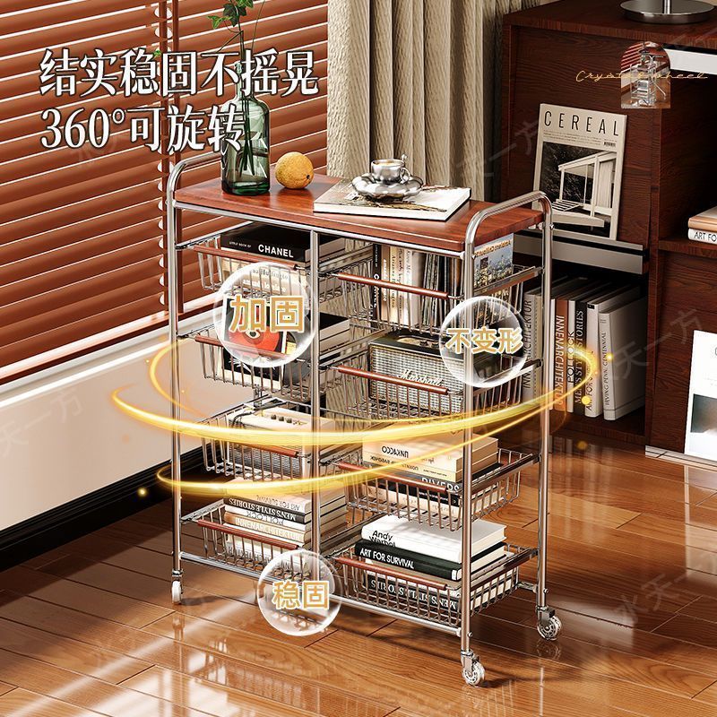 中古小推车客厅移动零食收纳架家用复古厨房蔬菜篮架子置物架落地