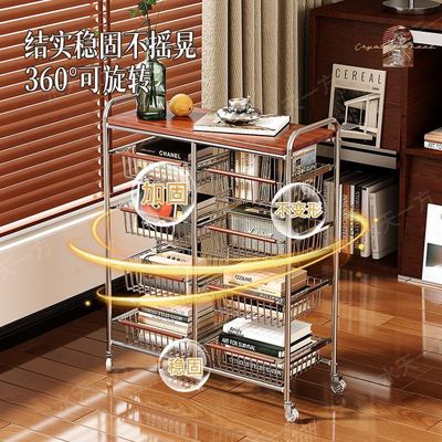 中古小推车客厅移动零食收纳架家用复古厨房蔬菜篮架子置物架落地