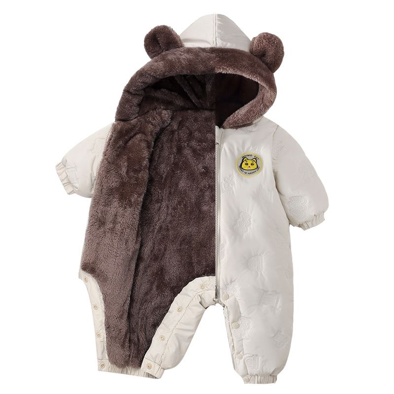 婴幼儿羽绒棉衣宝宝冬季外出服新生儿加绒毛毛爬服男女童连体哈衣