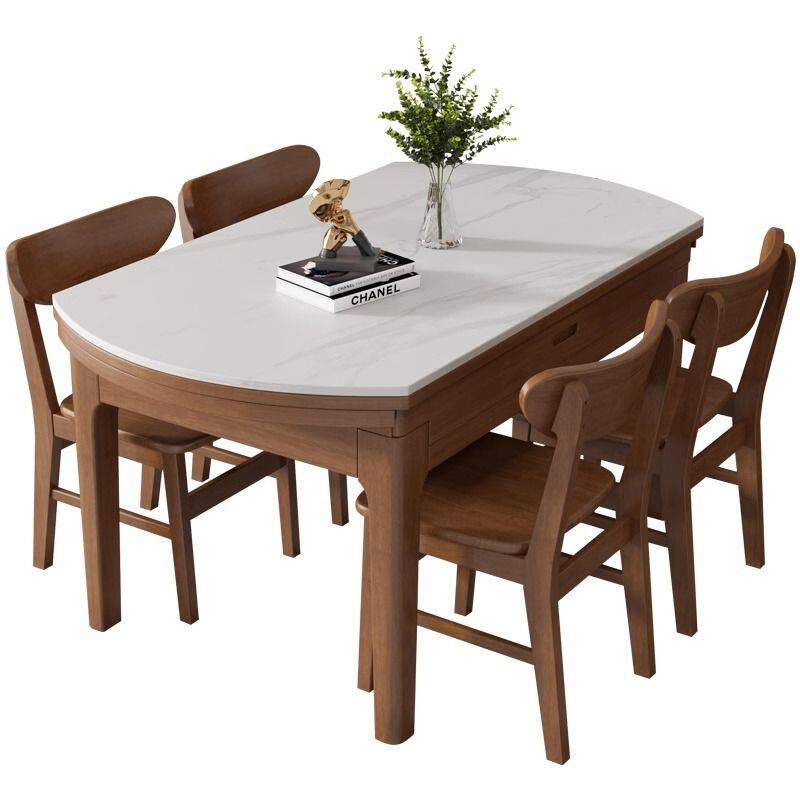 岩板实木餐桌家用小户型现代简约可伸缩折叠圆桌两用带电磁炉桌子