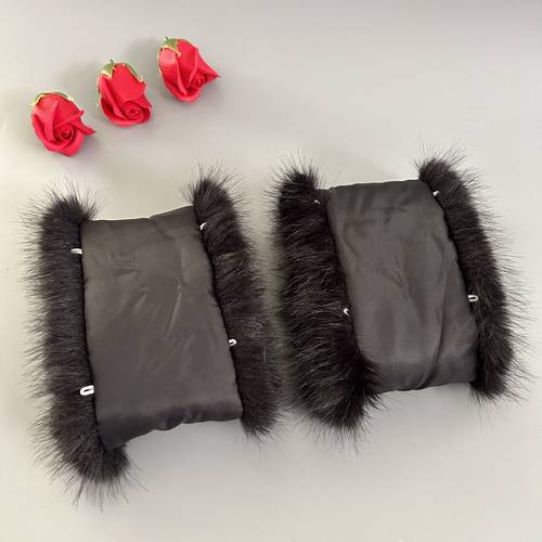 仿狐狸毛绒袖口保暖防风松紧扣眼