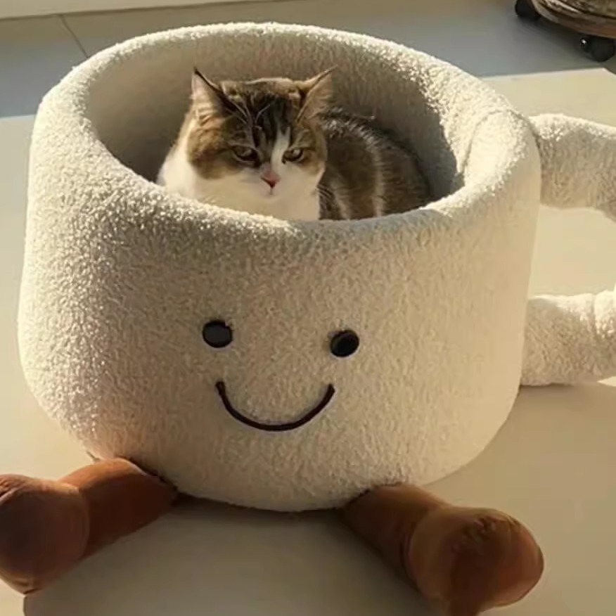猫窝冬季保暖网红咖啡杯猫窝某书同款棉窝水杯可爱手工猫屋