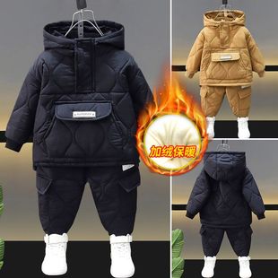 儿童保暖加绒棉服棉裤 2024新款 男宝洋气加厚棉衣 棉袄套装 男童冬装