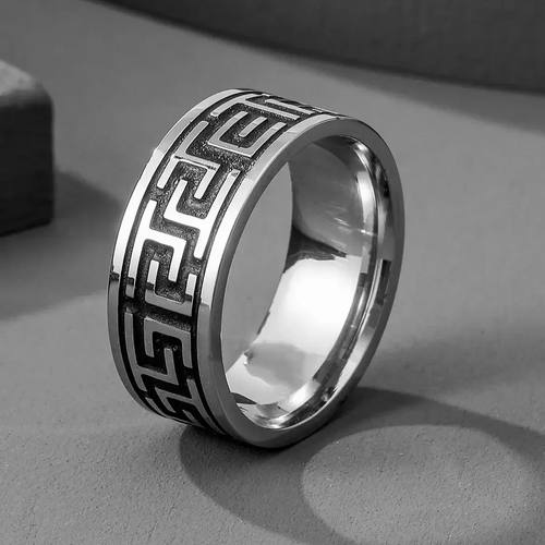 2024 New Vintage 8mm Black Pattern Ring  Rings for Both Men