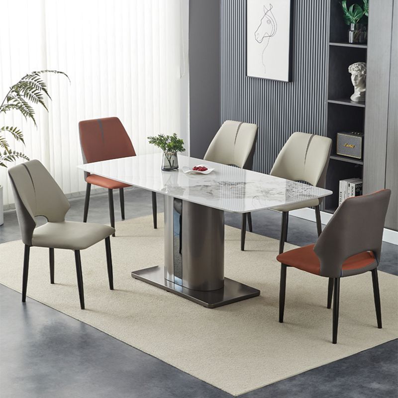 意式极简轻奢餐桌椅组合长方形家用餐桌小户型现代简约岩板餐桌