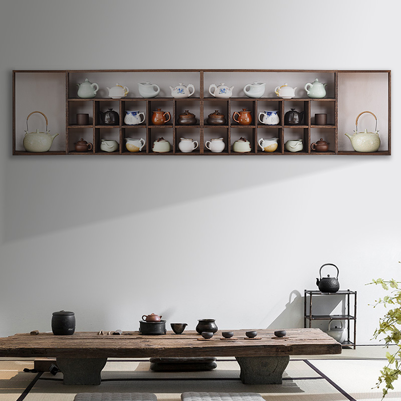 实木茶杯架茶具茶l壶展示架多宝格博古架紫砂壶搁架壁挂摆件置物