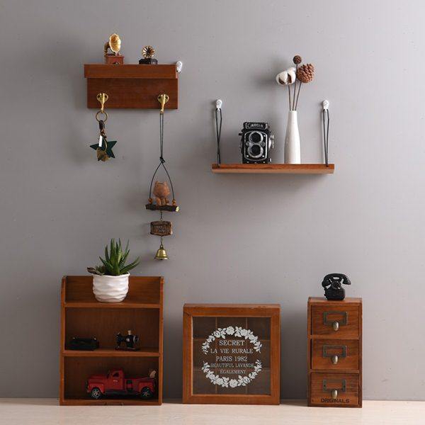 复古墙面装饰挂件创意家居壁挂实木客厅卧室置物架店铺橱窗展示架