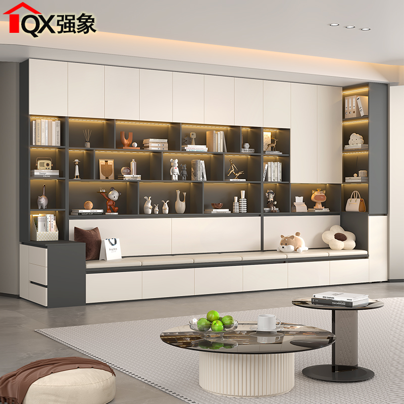 定制去客厅化书柜卡座书架一体满墙到顶背景墙柜展示柜收.纳柜F64