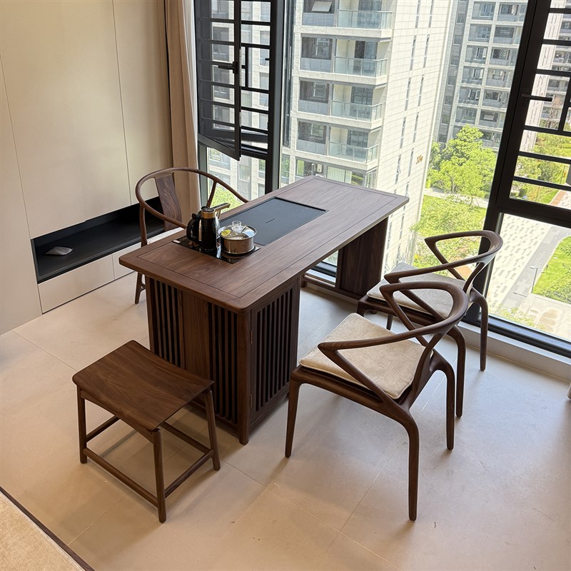 新中式北美黑胡桃木阳台茶桌椅z组合家用简约小户型实木功夫泡茶