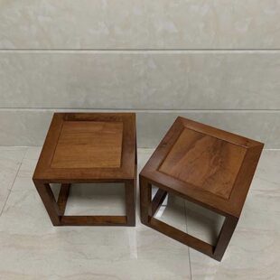 花架 ：龙眼木带托泥小方凳 底座 家具经典 明式