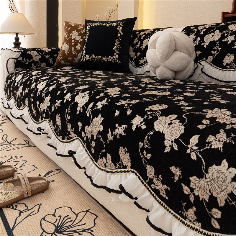 法式裙边沙发垫四季通用2025新款固定防滑坐垫真皮W靠背盖布套罩