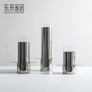 现代轻奢银色花瓶摆件创意高级感不锈钢金属插花器样板间餐厅摆设