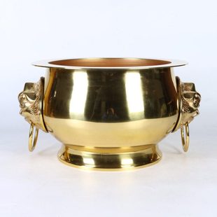 纯铜铜香炉 双狮头炉 光身 供佛香插立香炉 大狮头铜鼎 佛具香炉