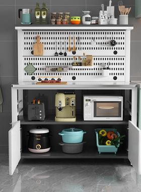 不锈钢厨房操作台洞洞板多层锅碗具收纳柜烤箱微波炉置物架餐直销