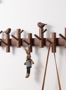 实木衣服挂钩进门玄关钥匙挂衣架墙上壁挂衣帽钩卧室客厅创意小鸟