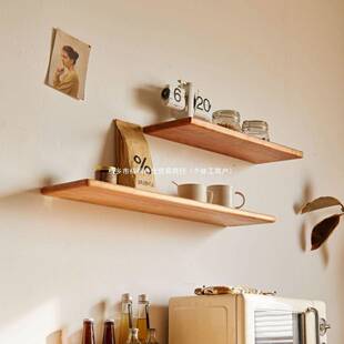 红橡木墙上置物架实木一字板挂木板实木舟仕桌面板樱桃木一字隔板