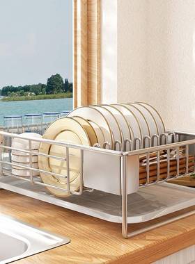 厨房不锈钢台面沥水篮碗碟置物架带筷子笼带接水盘盘子收纳架家用